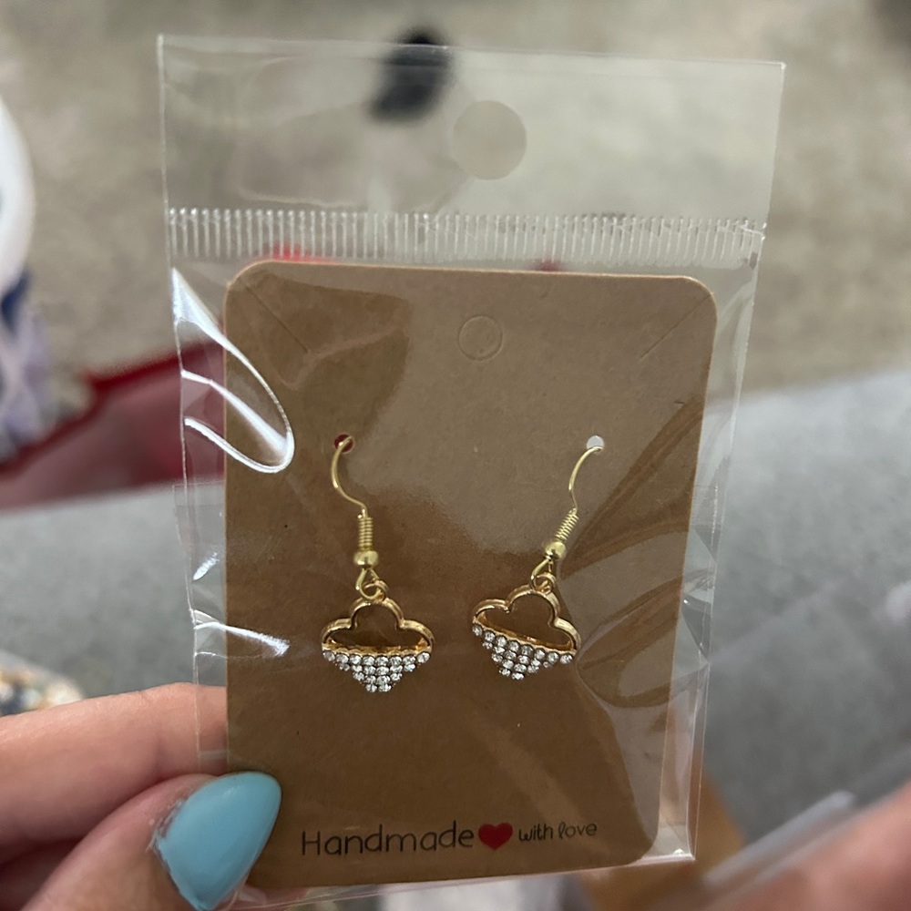 Gold Heart Drop Earrings with Crystal Pavé Accent